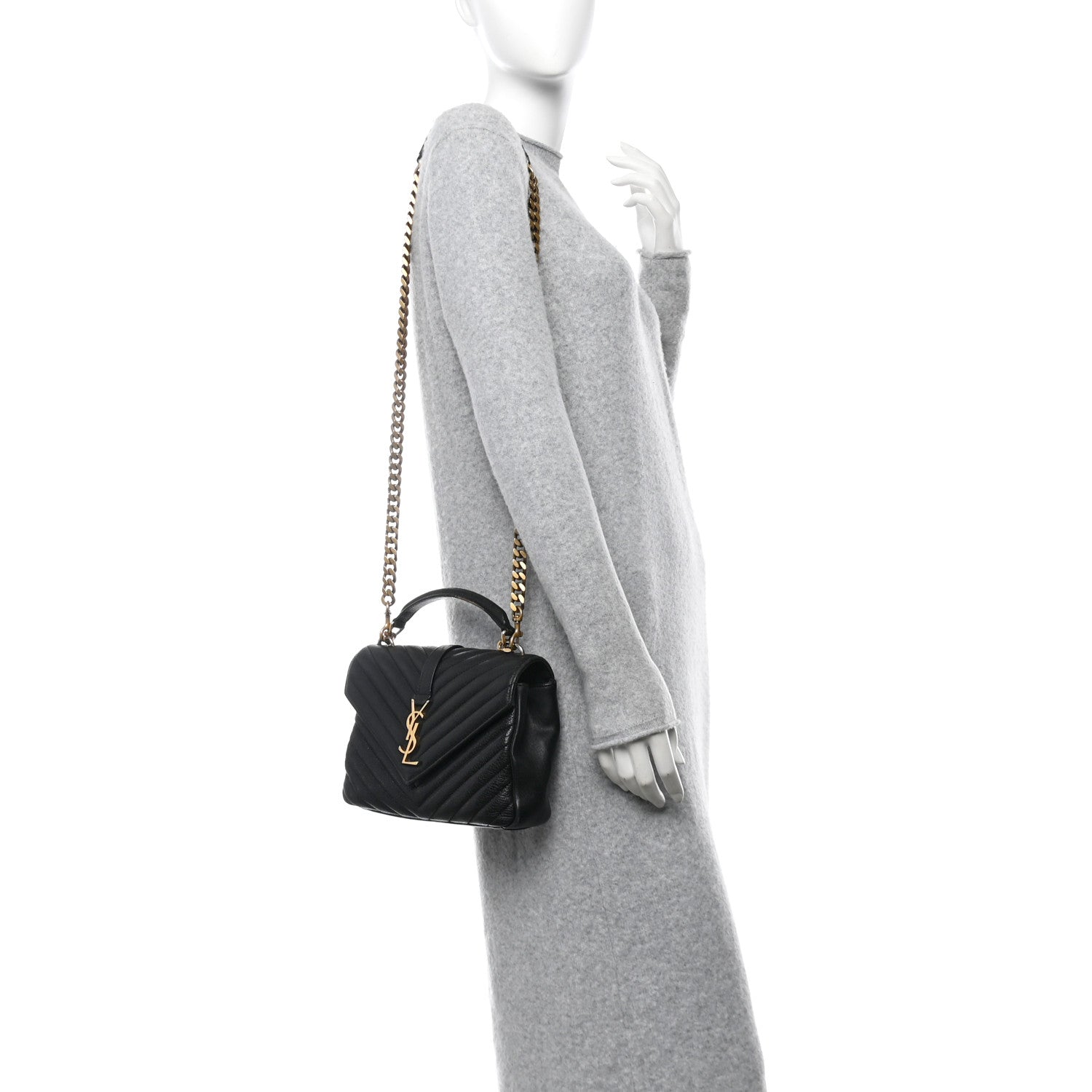 Saint Laurent Sheepskin Matelasse Chevron Monogram Medium College Bag Black 2 of 19