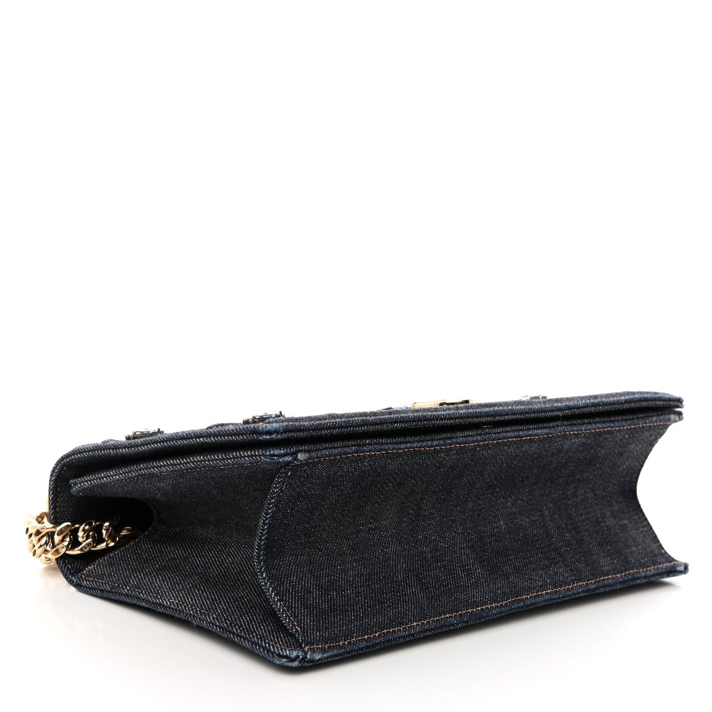 Denim Crystal Medium Diorama Flap Bag Blue
