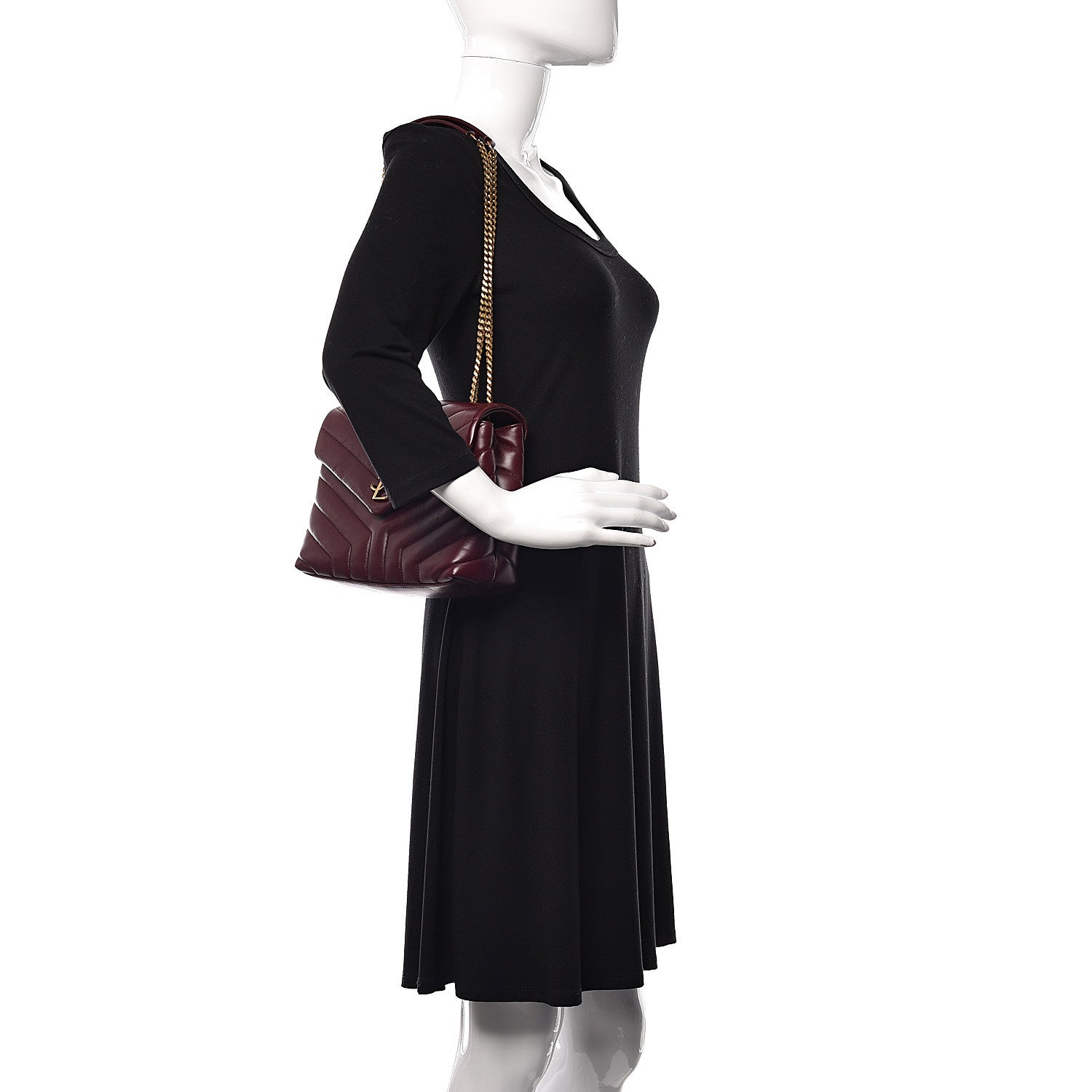 Saint Laurent Calfskin Y Quilted Monogram Small Loulou Chain Satchel Dark Legion Red 2 of 11
