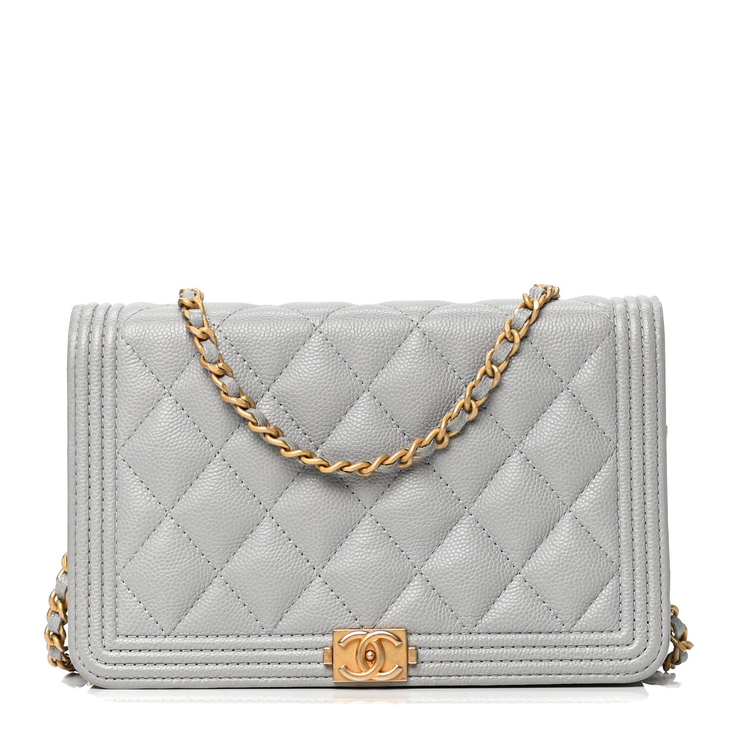 Chanel Caviar Quilted Boy Wallet On Chain WOC Grey 1 of 5