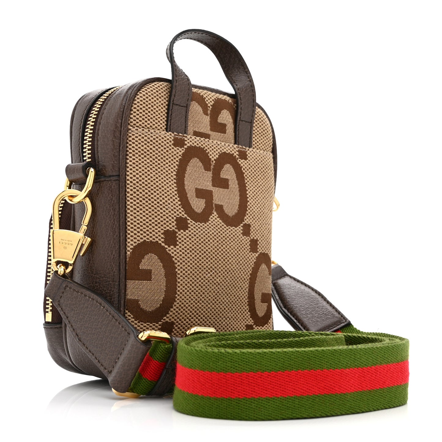 Monogram Jumbo GG Textured Dollar Calfskin Web Shoulder Bag Camel Ebony New Acero