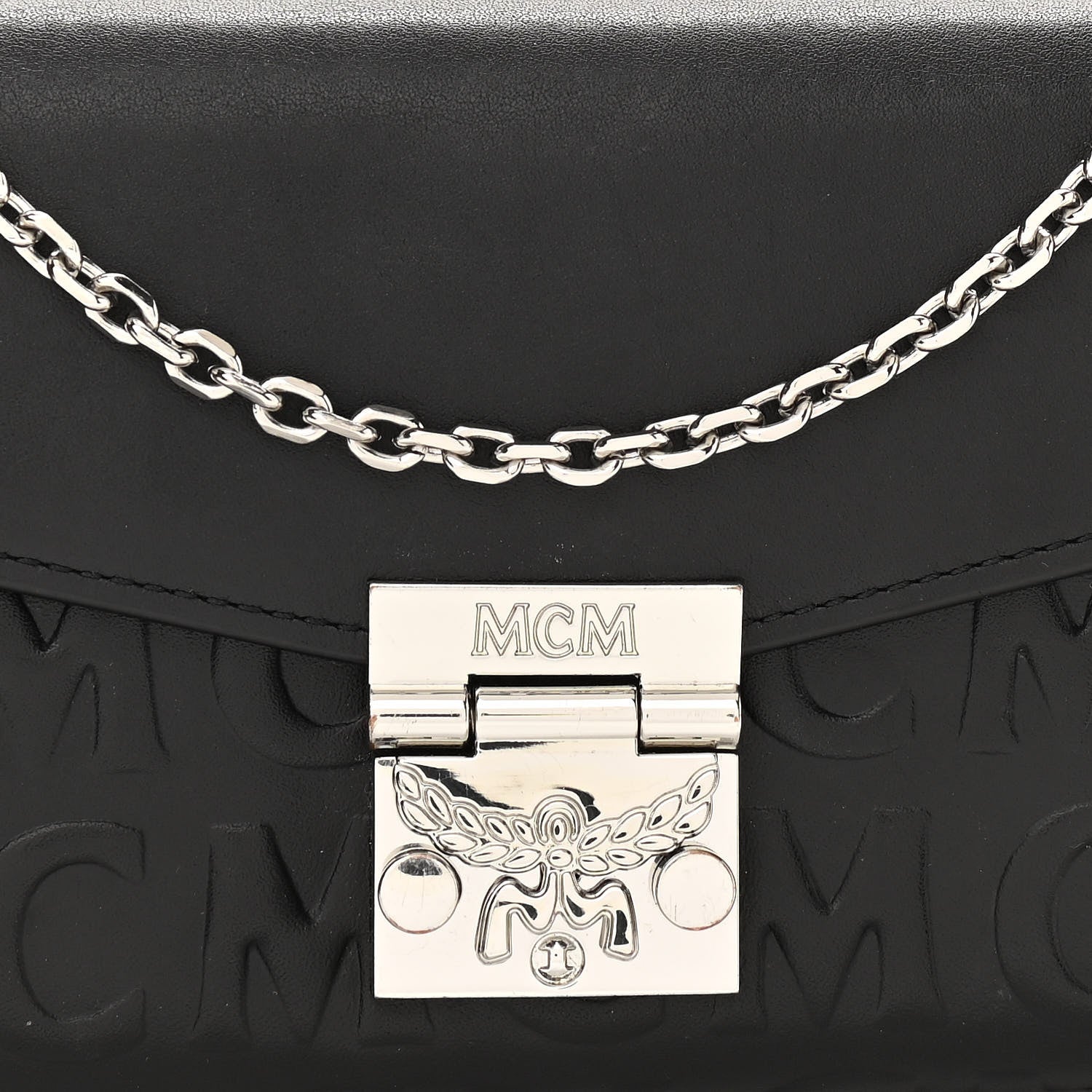 MCM Calfskin Logo Embossed Large Patricia Wallet On Chain Black 6 of 8