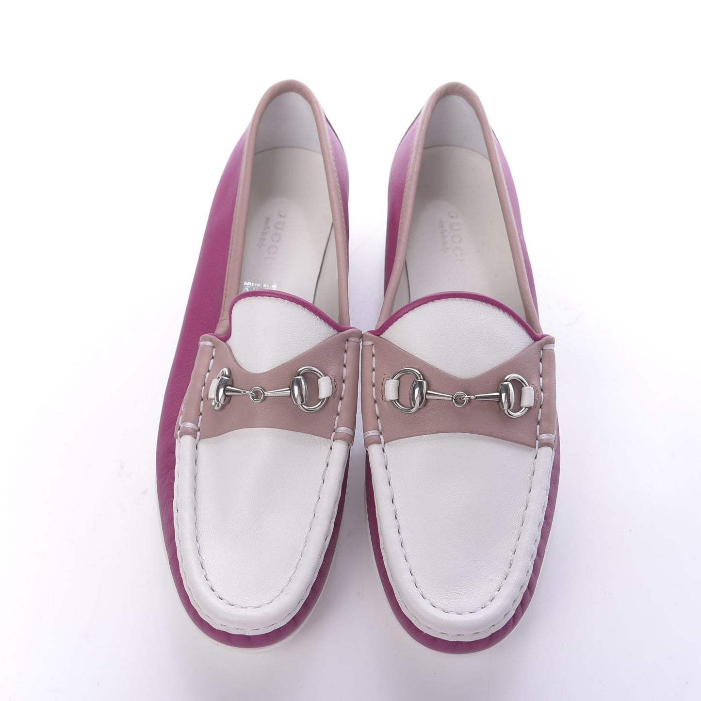 Calfskin Horsebit Multicolor Loafers 36.5 Magenta Pink White