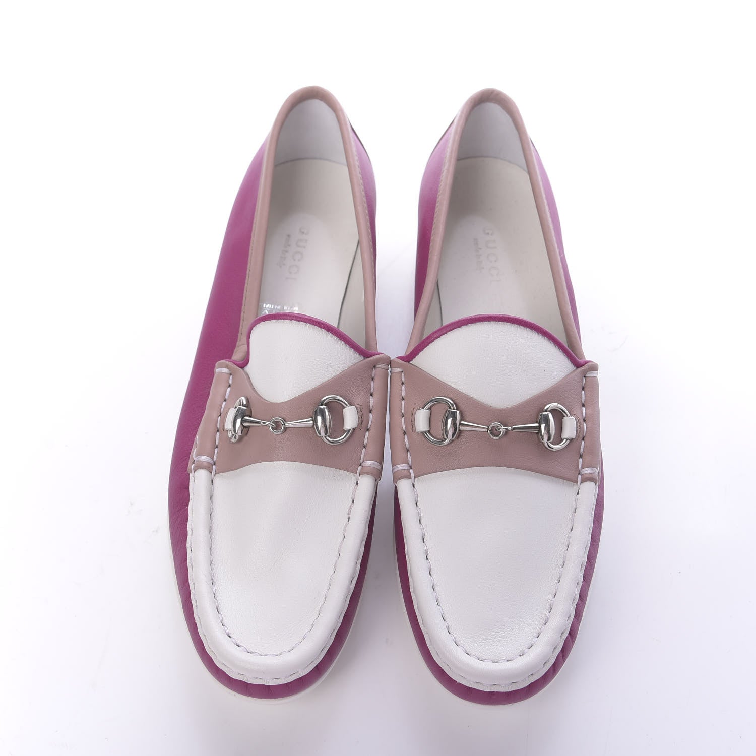 Gucci Calfskin Horsebit Multicolor Loafers 36.5 Magenta Pink White 5 of 10