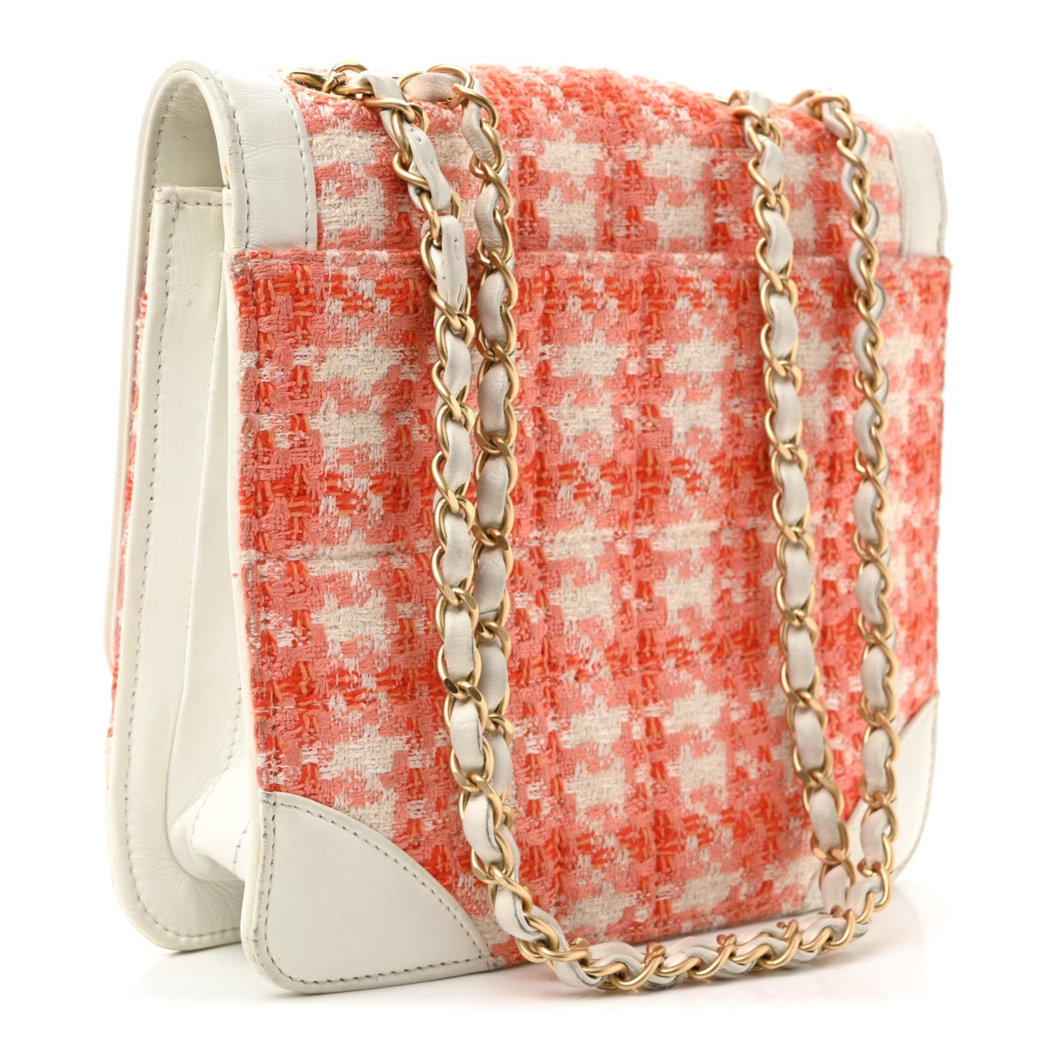Chanel Tweed Calfskin Square Flap Bag Orange White 3 of 9