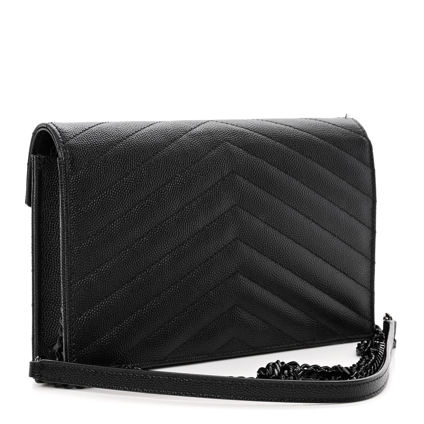 Grain De Poudre Matelasse Chevron Monogram Monochrome Envelope Chain Wallet Black