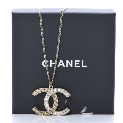 Chanel Baguette Crystal Quilted CC Pendant Necklace Gold 6 of 6