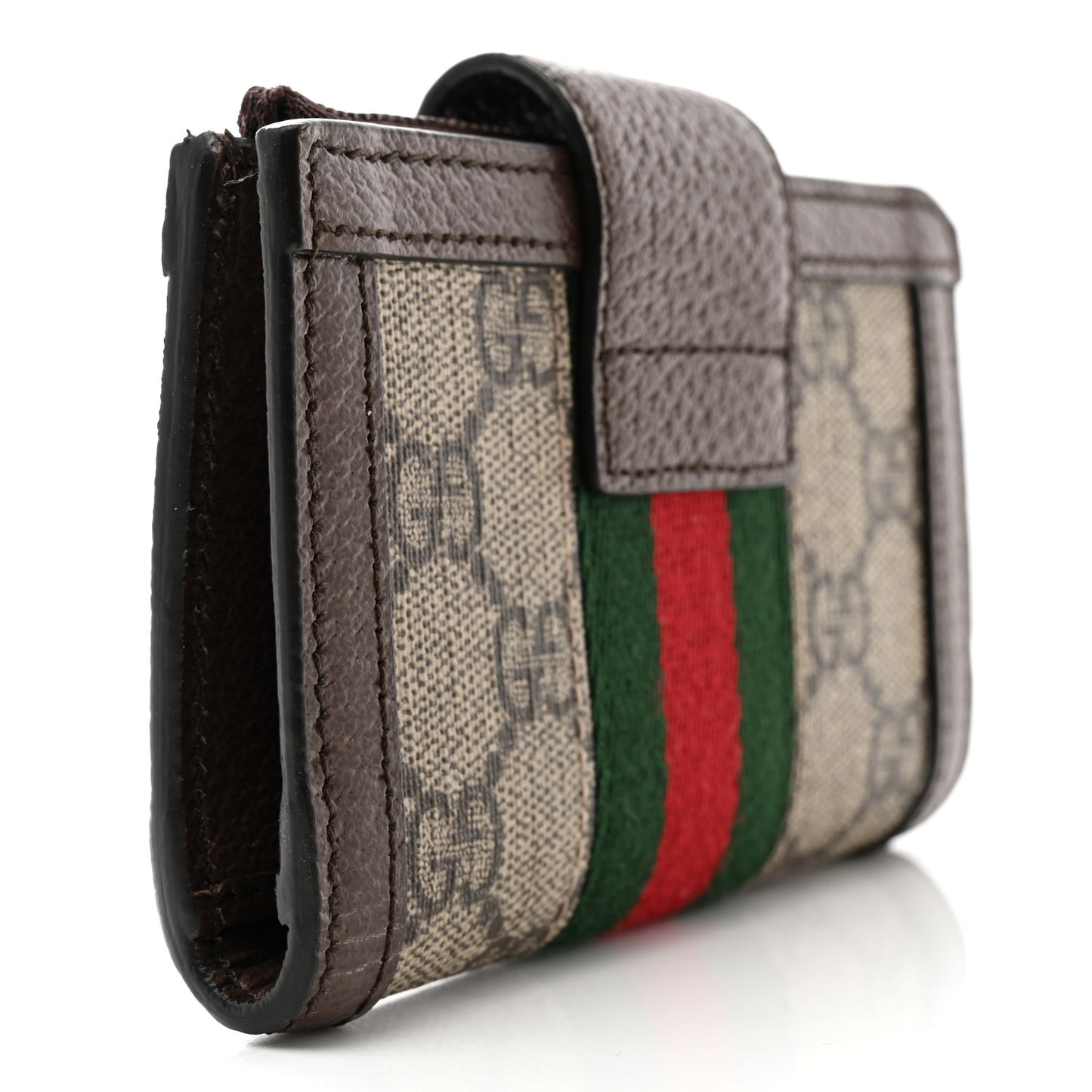 GG Supreme Monogram Textured Dollar Calfskin Web Ophidia Overlay Zip Around Card Case Wallet Beige Ebony New Acero