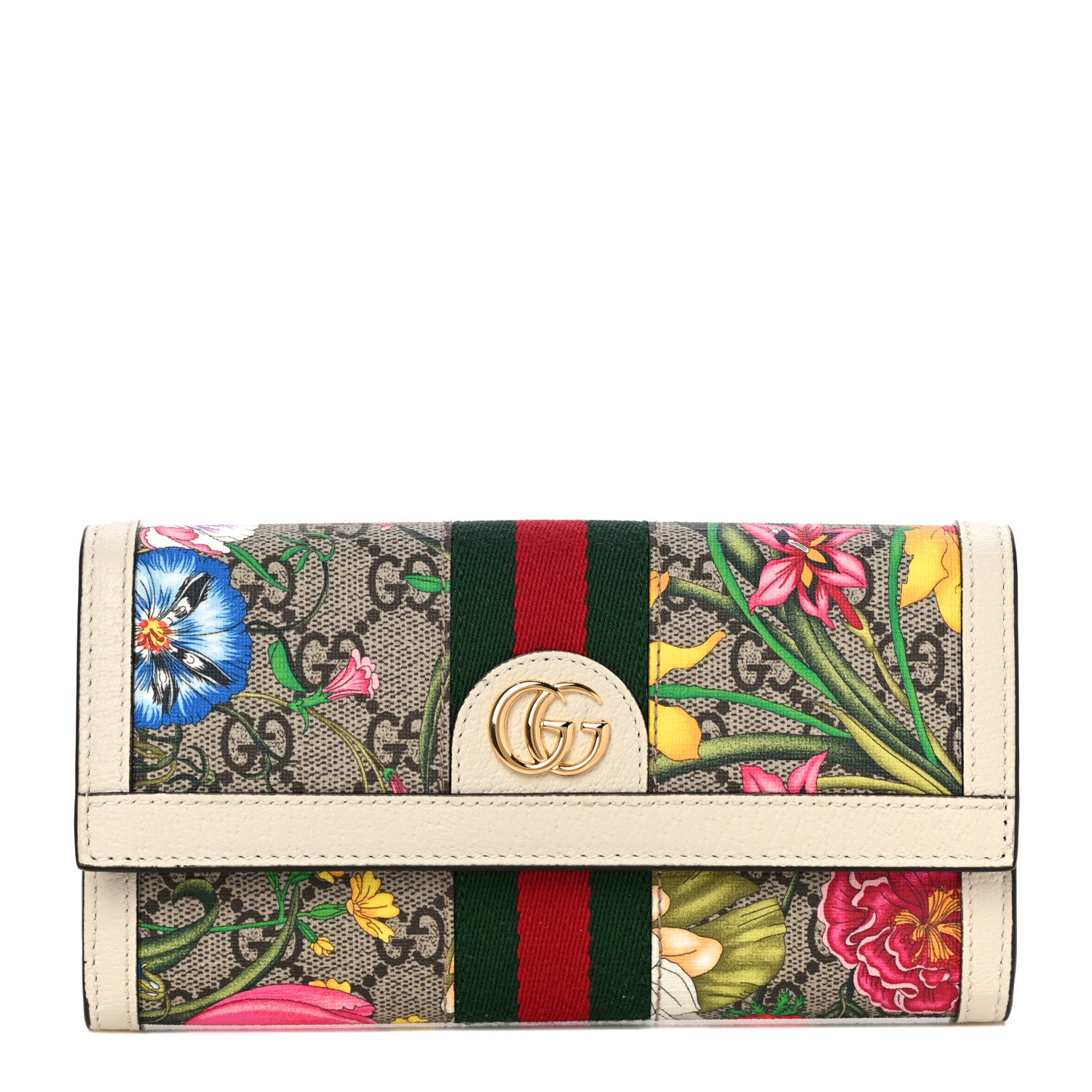 Gucci GG Supreme Monogram Flora Web Ophidia Continental Wallet White 1 of 10