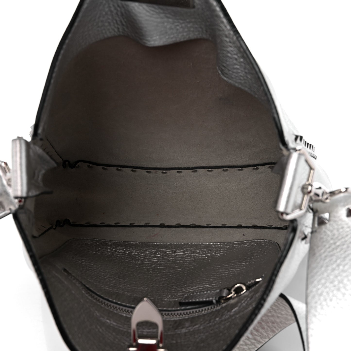 Metallic Pebbled Calfskin Small Rockstud Flip-Lock Messenger Bag Silver