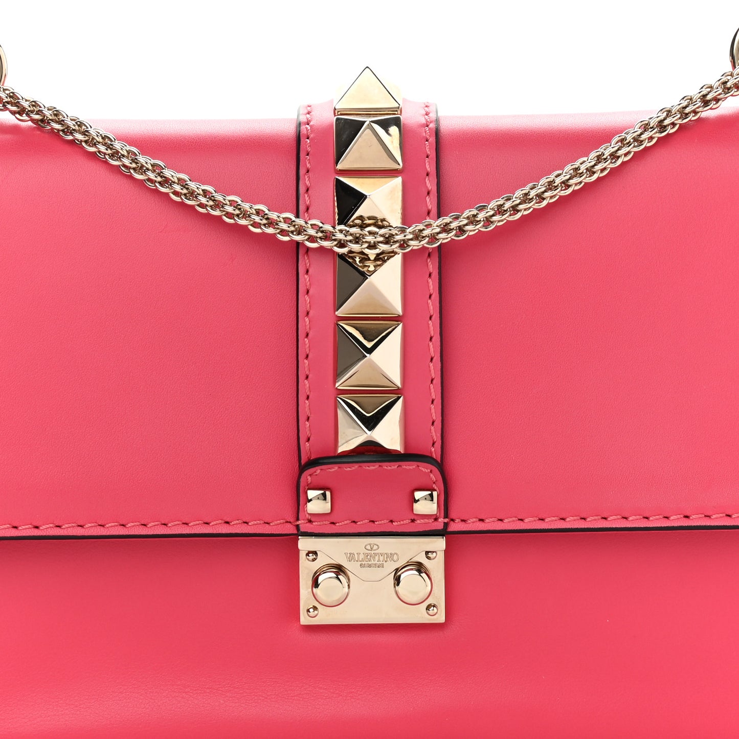 Vitello Medium Glam Lock Rockstud Flap Deep Rose