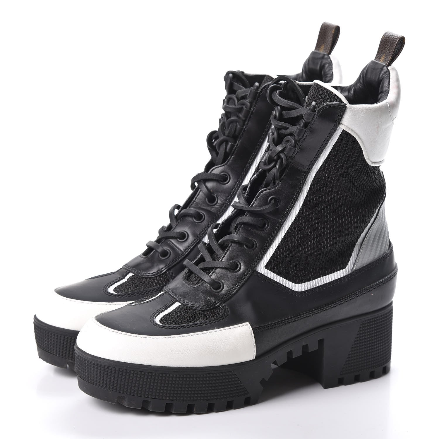 Louis Vuitton Calfskin Technical Nylon Laureate Platform Desert Boot 38 Black White 2 of 10