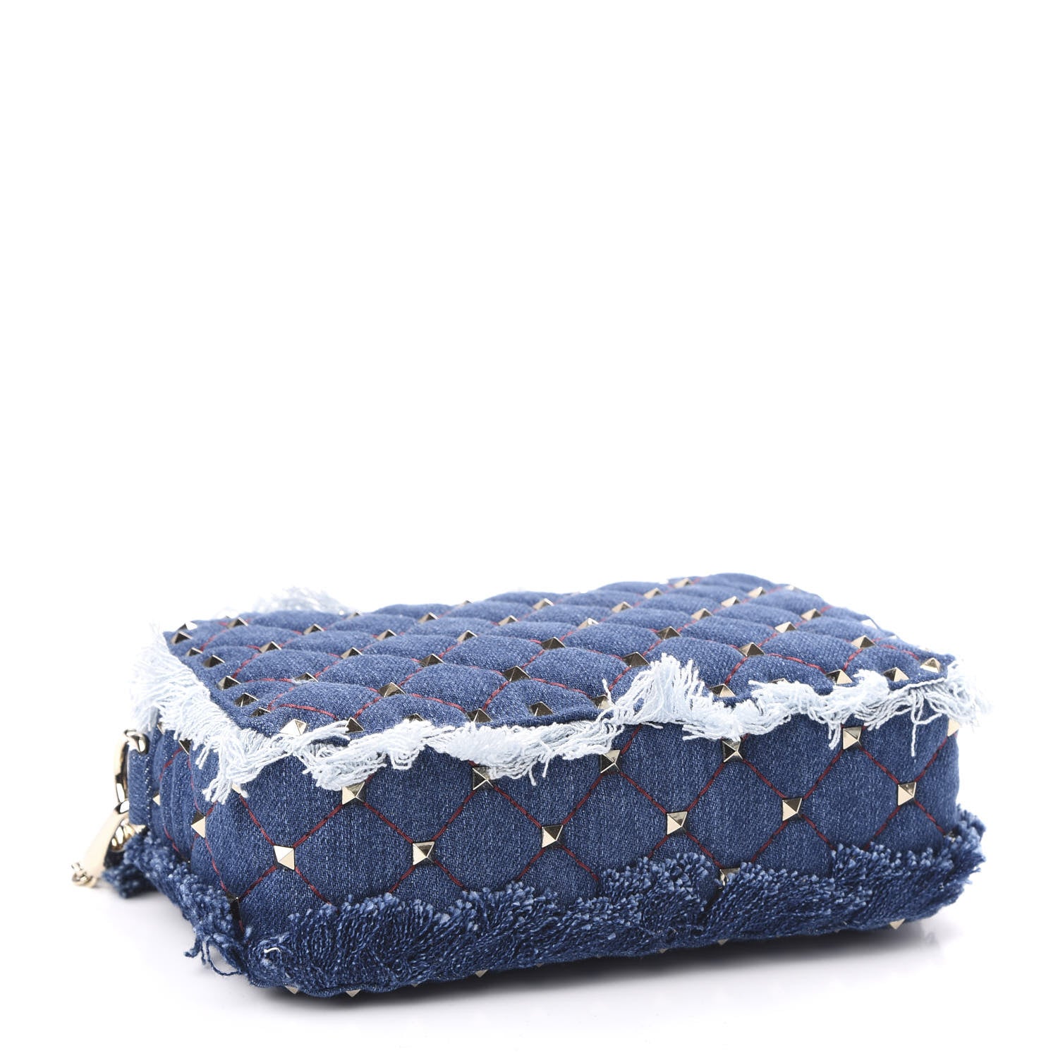 Valentino Garavani Denim Fringe Rockstud Spike Camera Crossbody Bag Blue 3 of 9