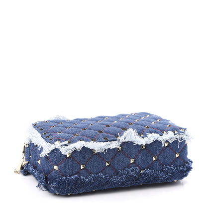 Valentino Garavani Denim Fringe Rockstud Spike Camera Crossbody Bag Blue 3 of 9