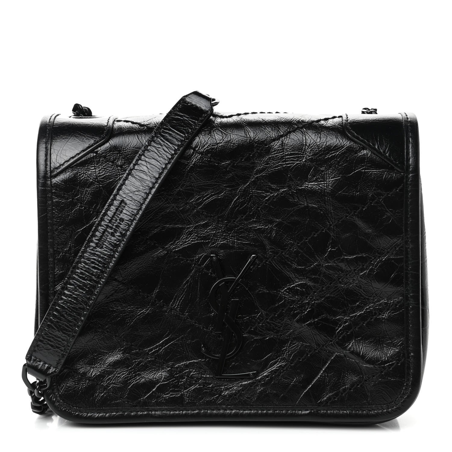 Saint Laurent Crinkled Calfskin Matelasse Monogram Niki Chain Wallet Black 1 of 4