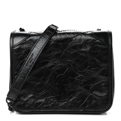Saint Laurent Crinkled Calfskin Matelasse Monogram Niki Chain Wallet Black 1 of 4