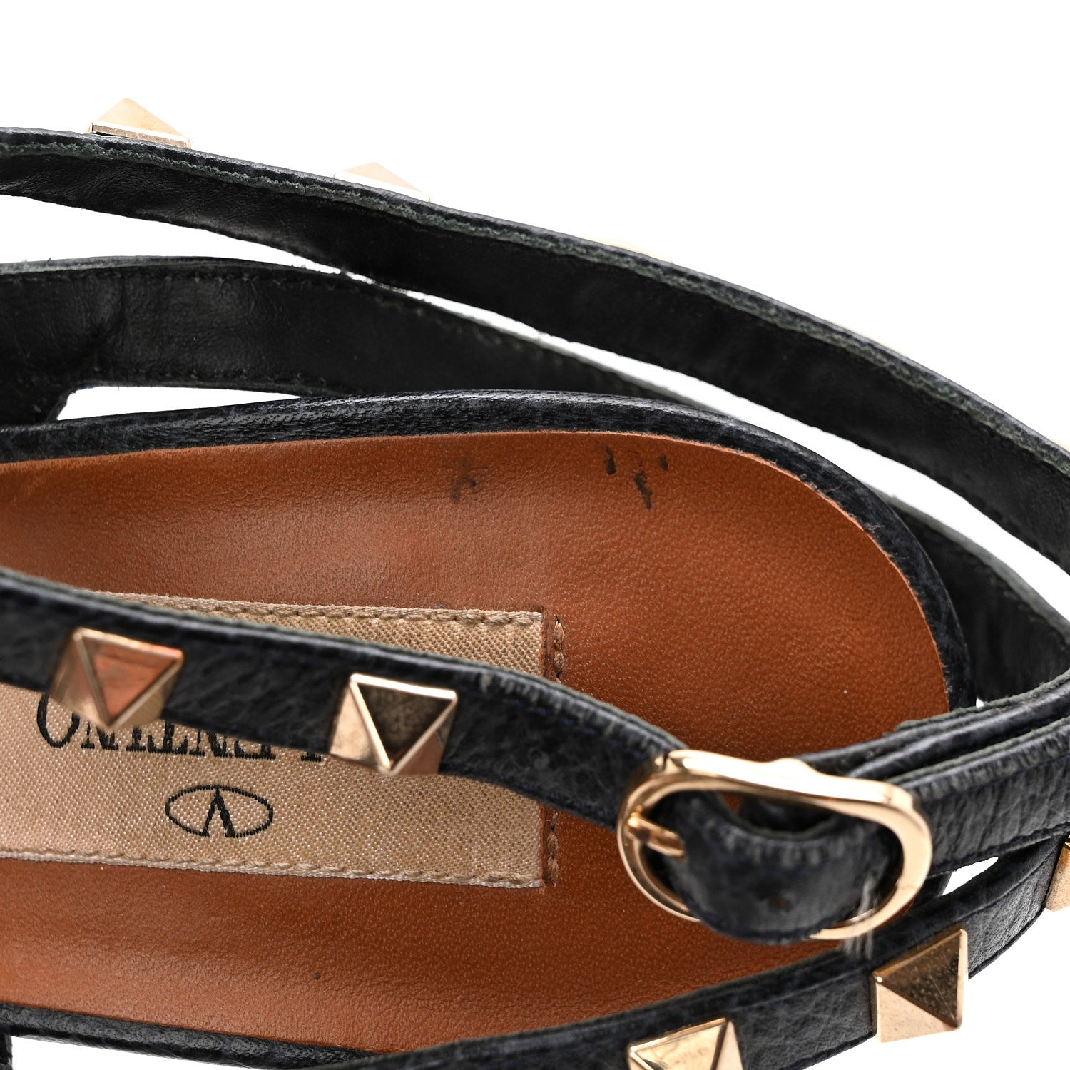 Valentino Garavani Pebbled Calfskin Rockstud Ankle Strap 100mm Pumps 37.5 Deep Denim 9 of 10