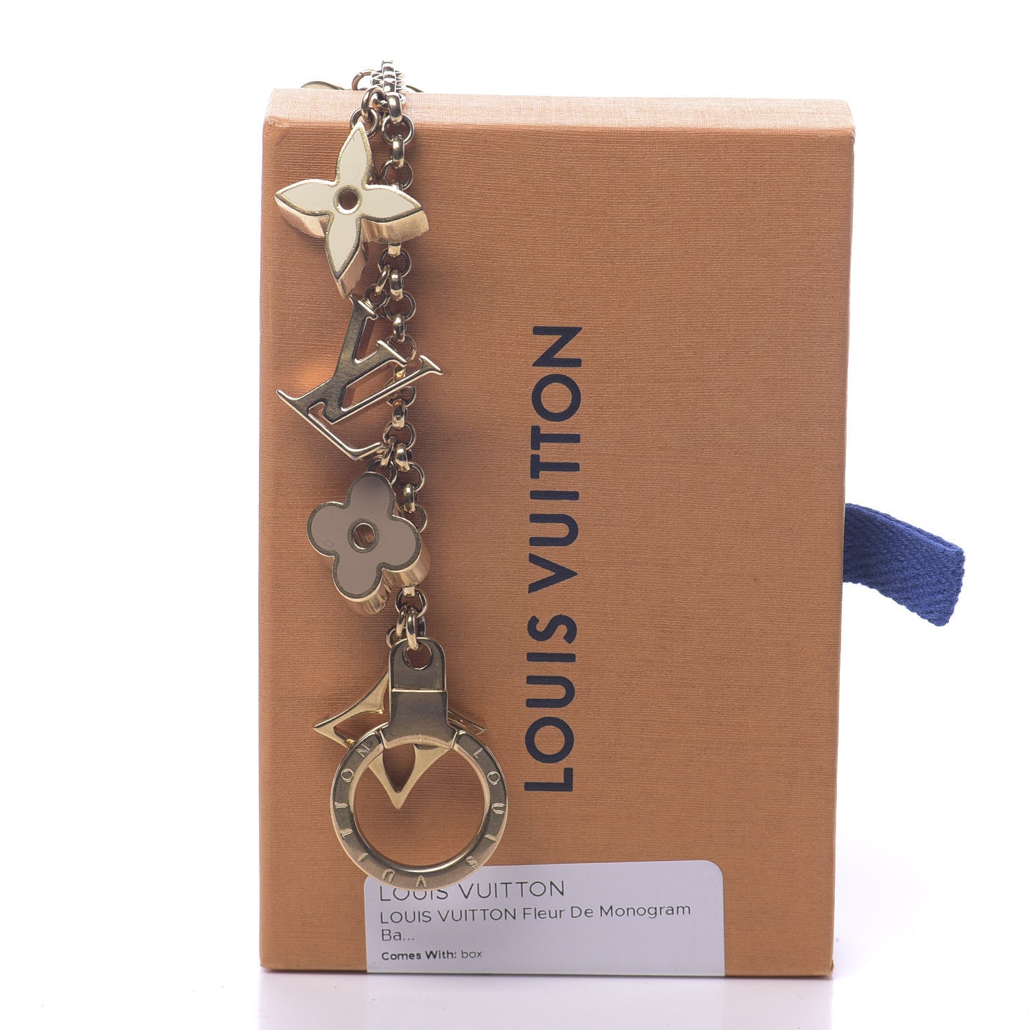 Louis Vuitton Brass Enamel Fleur De Monogram Bag Charm Chain Gold 4 of 4