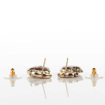 Chanel Resin Lioubov Heart CC Drop Earrings Burgundy Gold 5 of 7