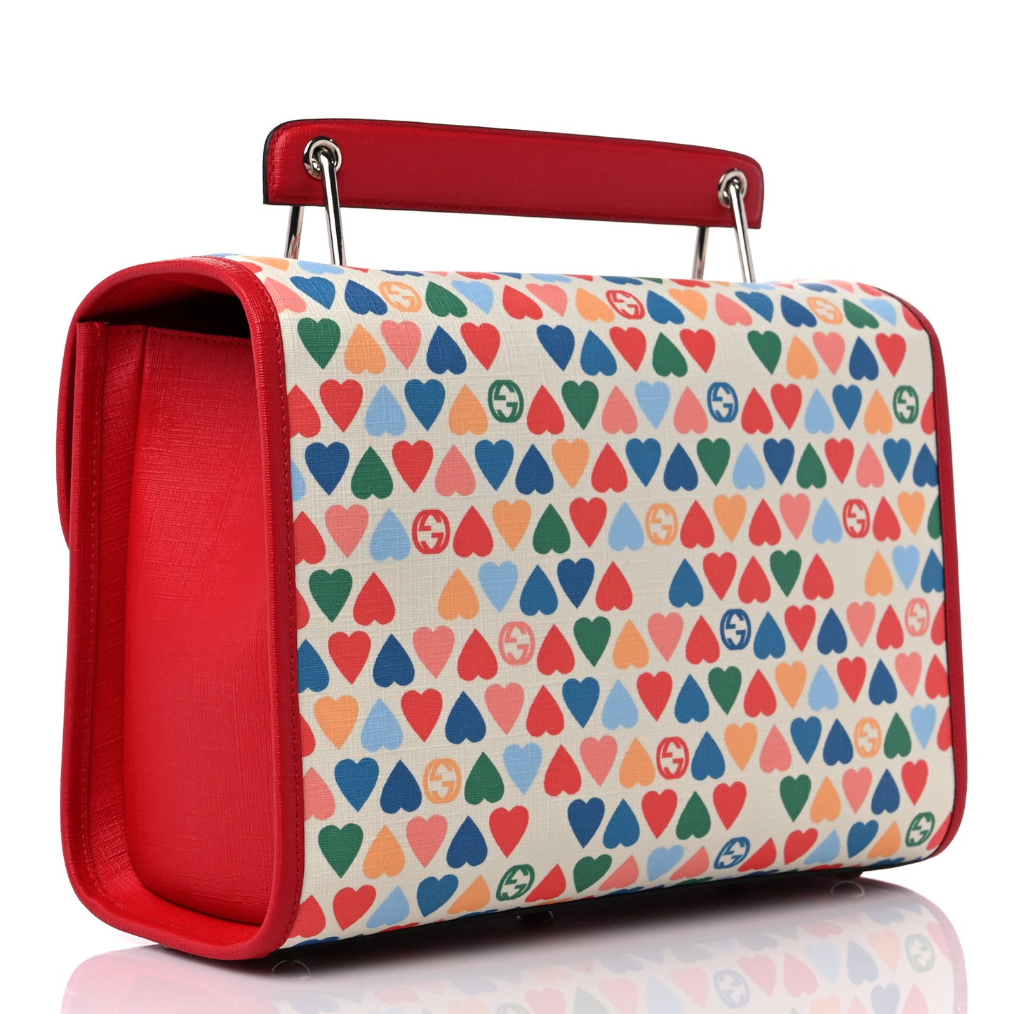 Coated Canvas Childrens Heart Buckle Top Handle Red