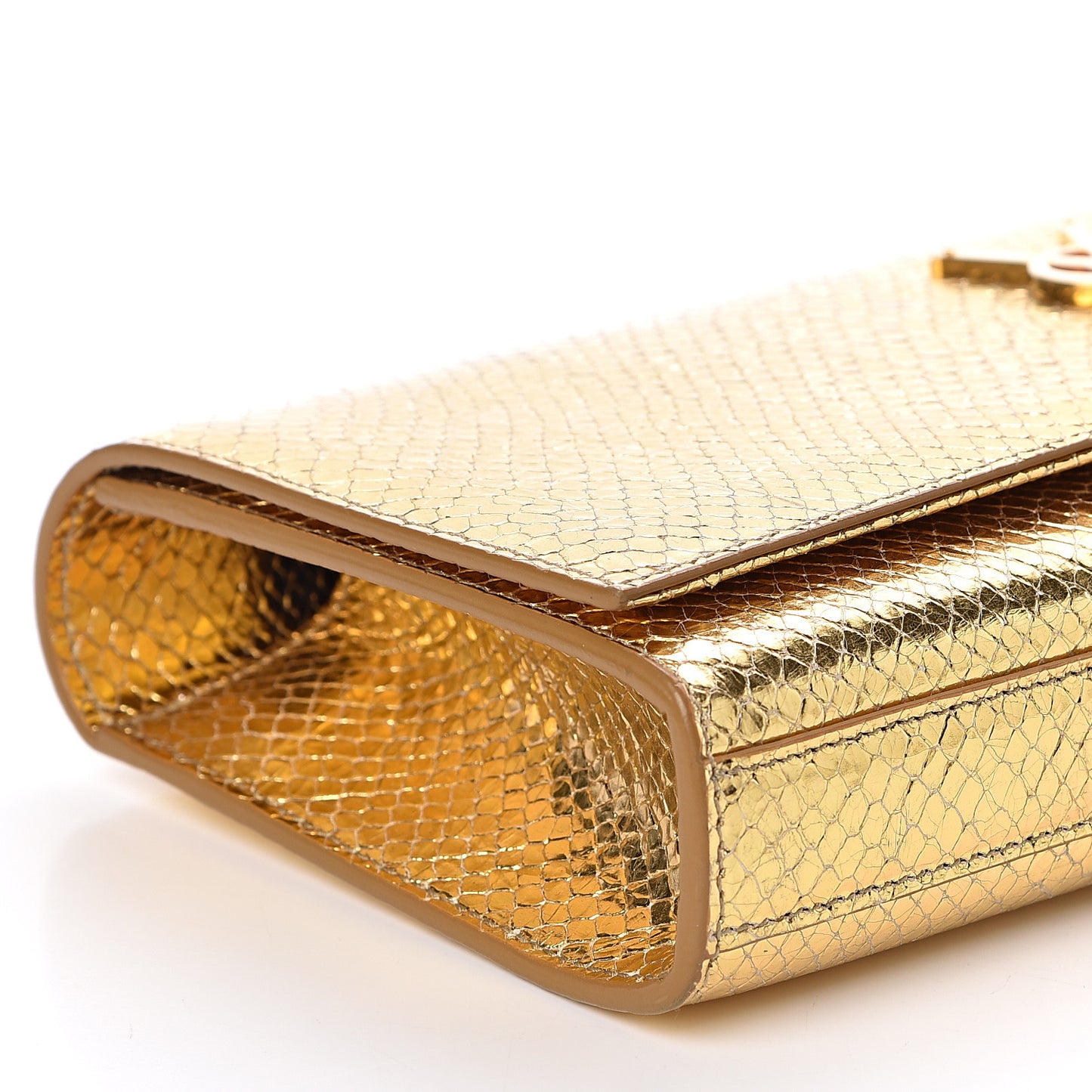 Metallic Calfskin Embossed Classic Monogram Tassel Clutch Gold