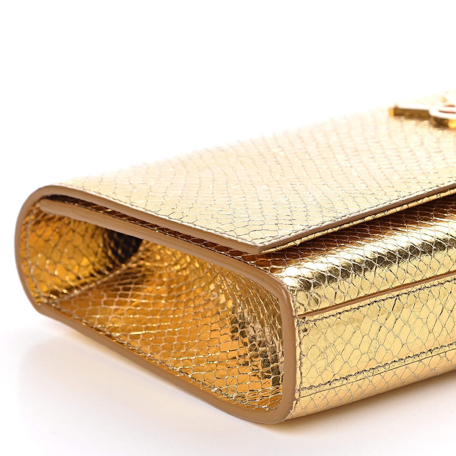 Saint Laurent Metallic Calfskin Embossed Classic Monogram Tassel Clutch Gold 8 of 9