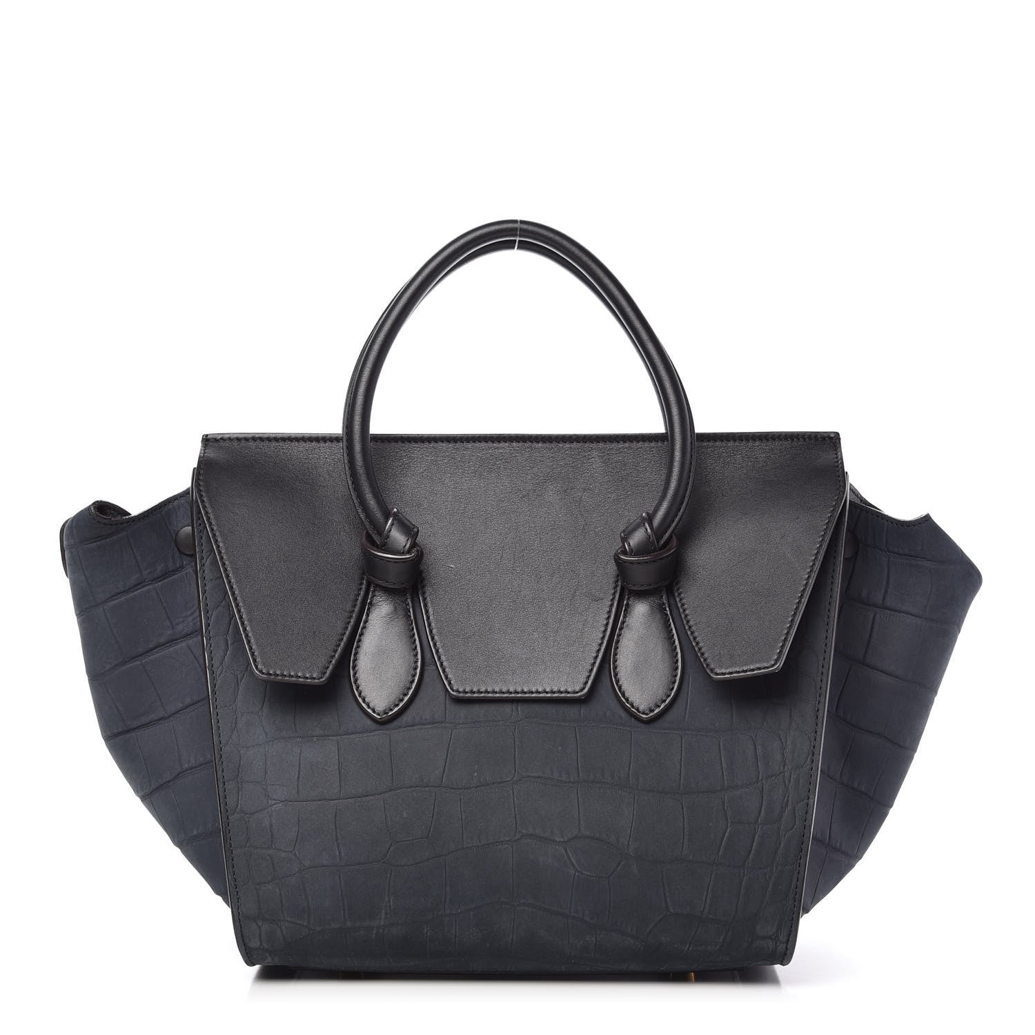 Celine Smooth Calfskin Nubuck Crocodile Embossed Mini Tie Knot Tote Navy 1 of 12