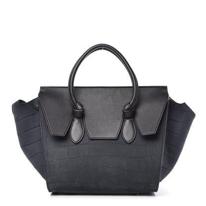 Celine Smooth Calfskin Nubuck Crocodile Embossed Mini Tie Knot Tote Navy 1 of 12