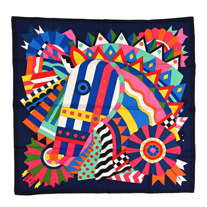 Hermes Silk Cheval De Fete Scarf 90 Indigo Jaune Vif Multicolor 1 of 4