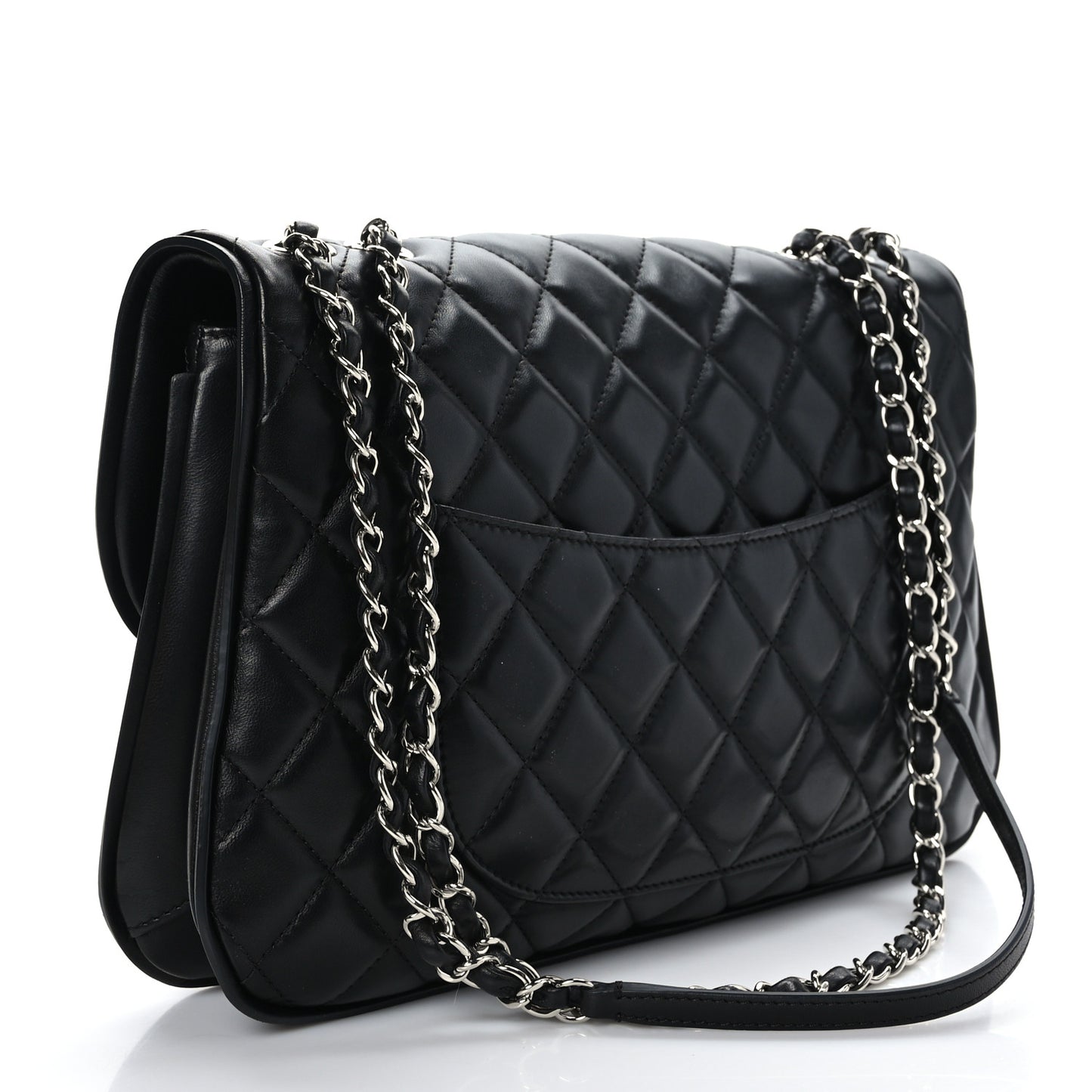 Lambskin Quilted Large Pagode Piping Flap Black