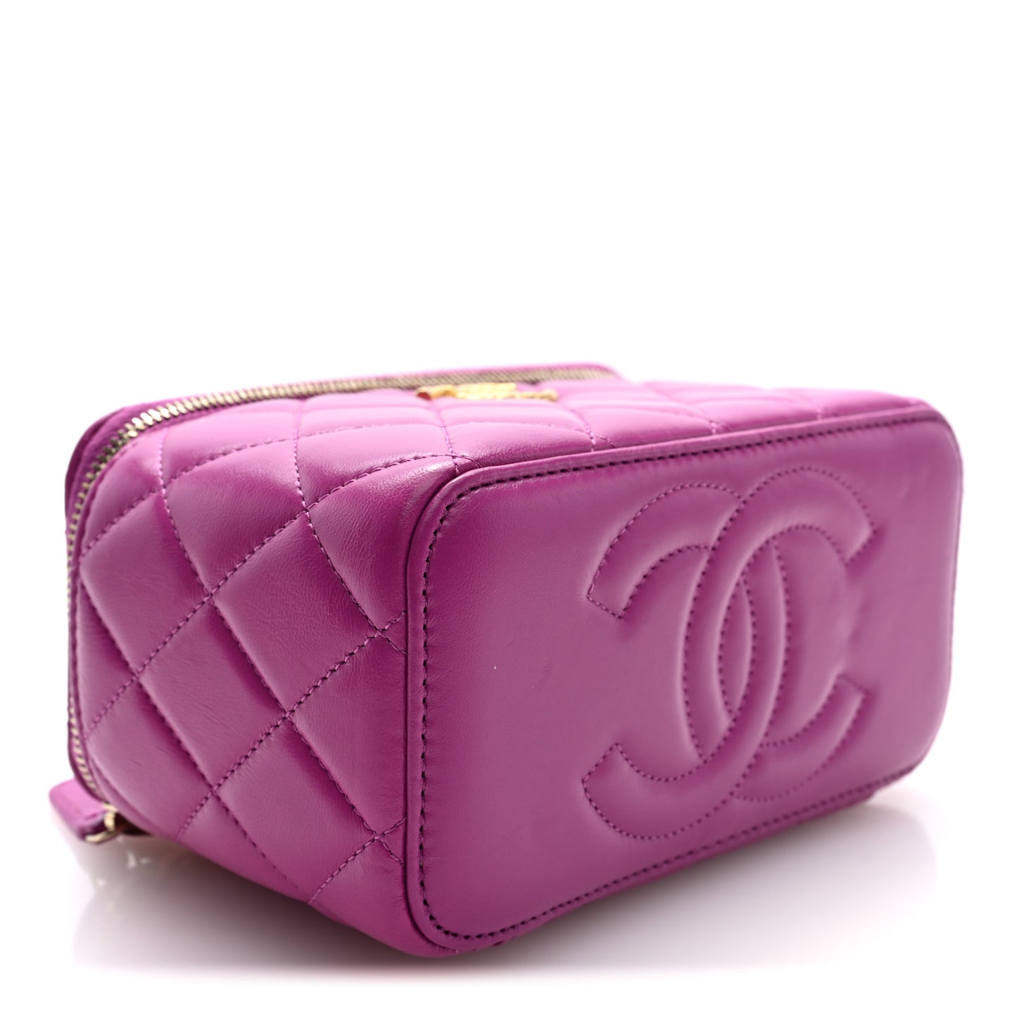 Lambskin Quilted Small Pillow Crush Vanity Case With Chain Purple