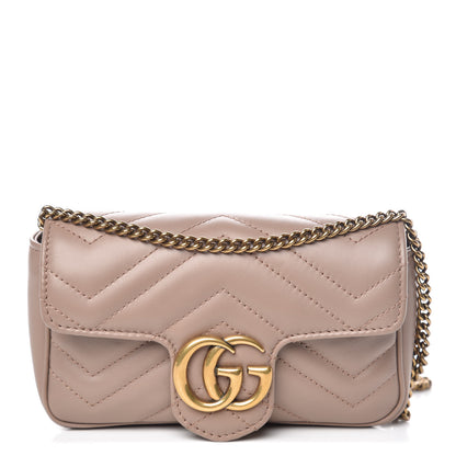 Gucci Calfskin Matelasse Super Mini GG Marmont Shoulder Bag Porcelain Rose 1 of 12