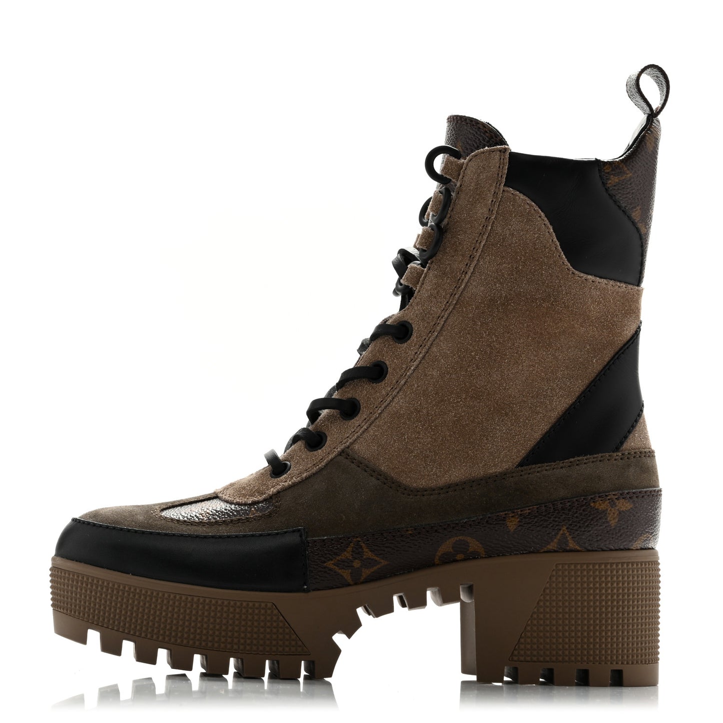Suede Calfskin Monogram Laureate Platform Desert Boots 36 Taupe