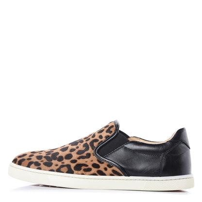 Christian Louboutin Pony Hair Jaguar Print Womens Master Key Flat Skate Sneakers 36.5 Brown Black 1 of 11