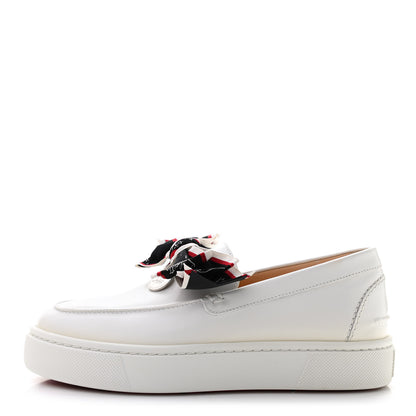 Christian Louboutin Calfskin Womens Ferry Paquet Bow Sneaker Boat Flats 37.5 White 1 of 10