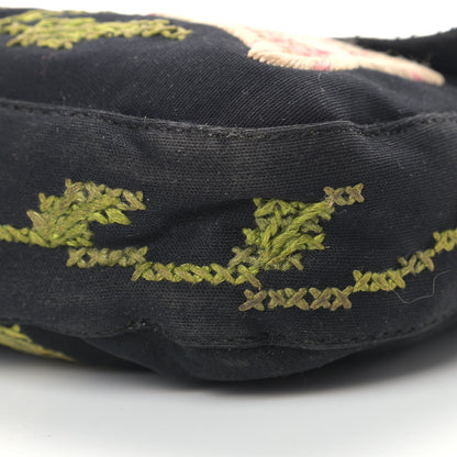 Fendi Canvas Lizard Embroidered Flower Baguette Black Multicolor 9 of 10