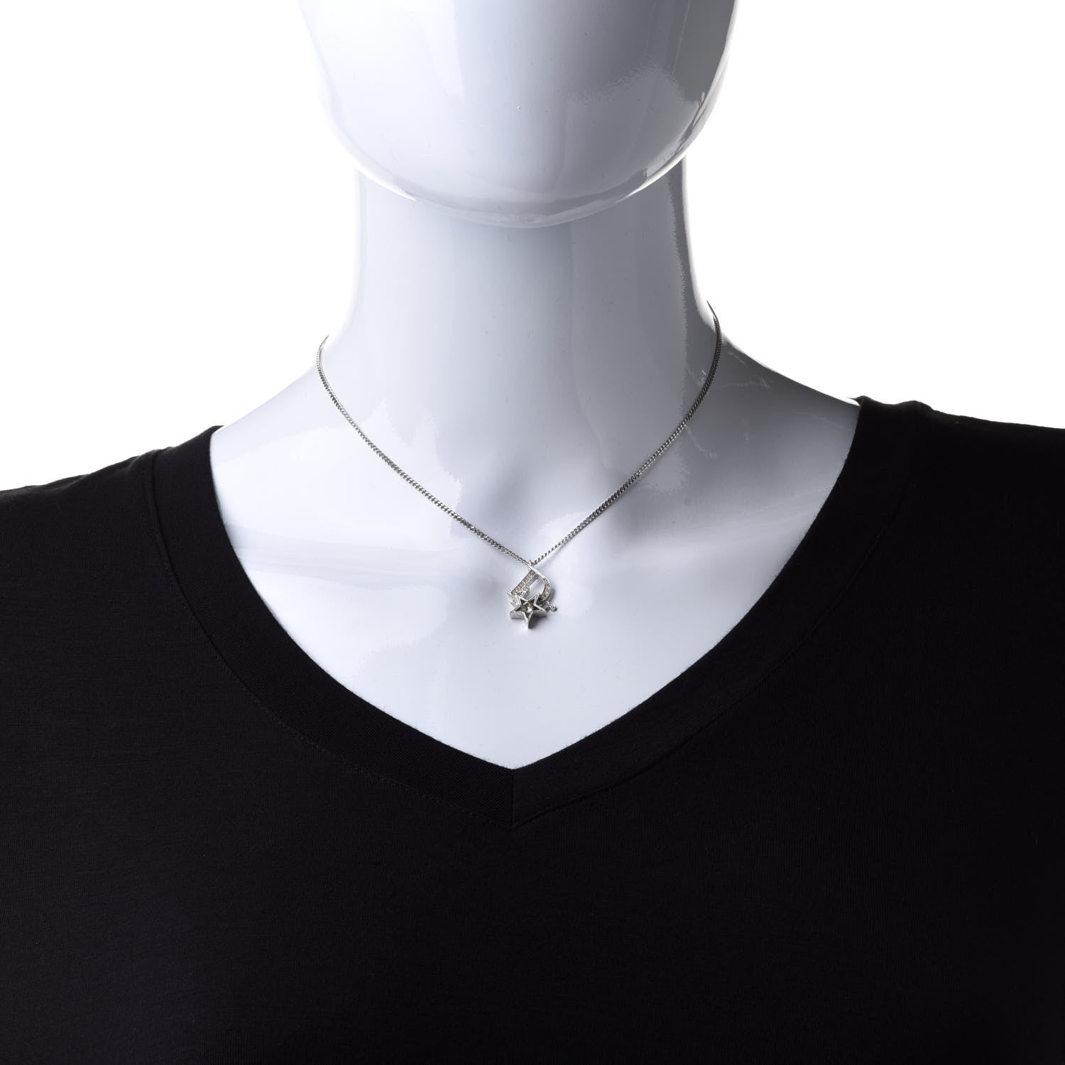 Christian Dior Crystal Logo Star Necklace Silver 2 of 6