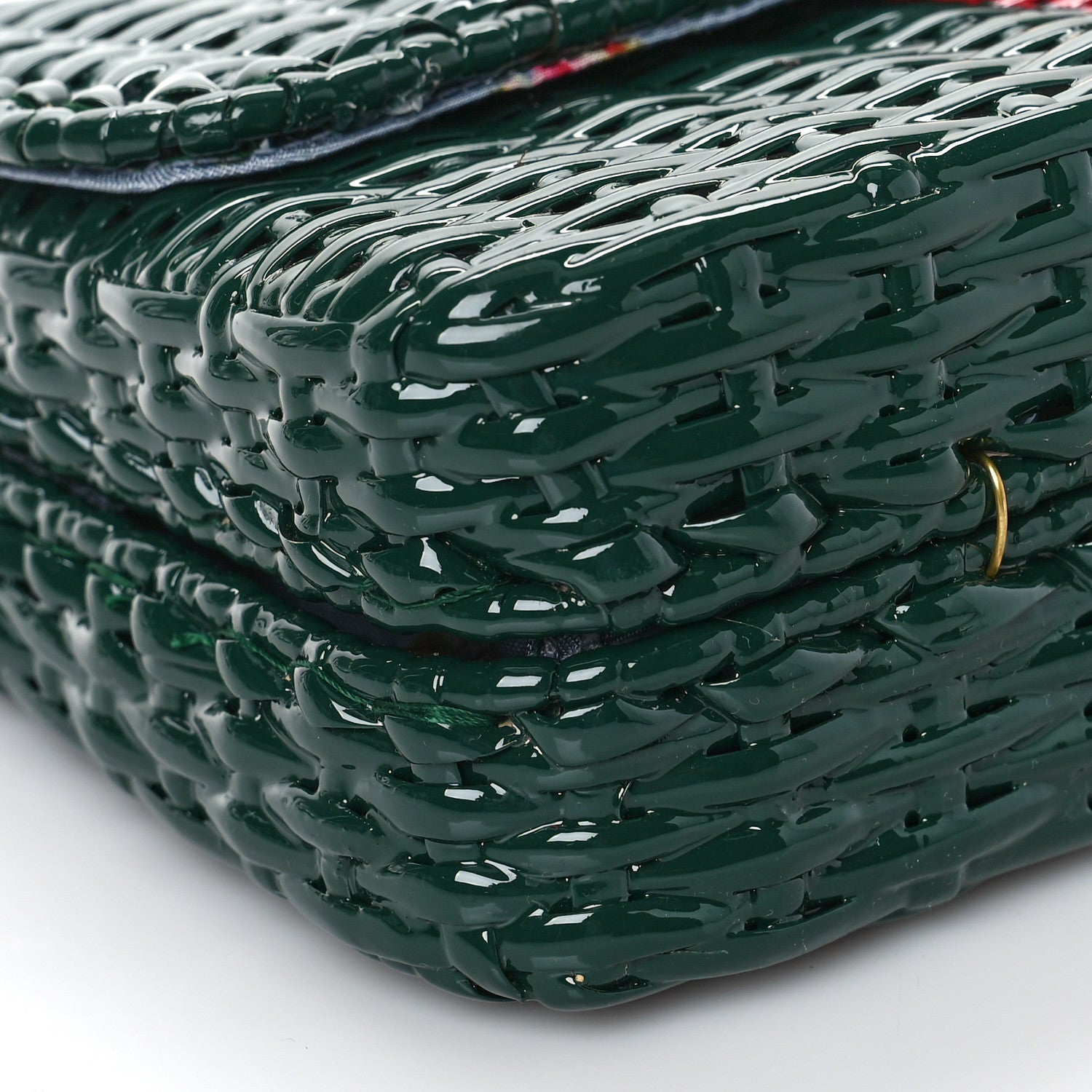 Gucci Glazed Wicker Stripe Small Cestino Shoulder Bag Green 8 of 9