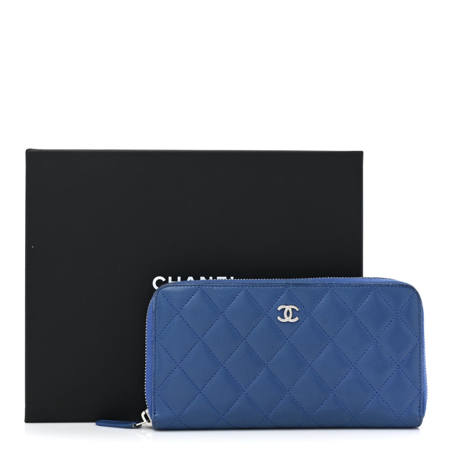 Lambskin Quilted Large Gusset Zip Around Wallet Dark Blue