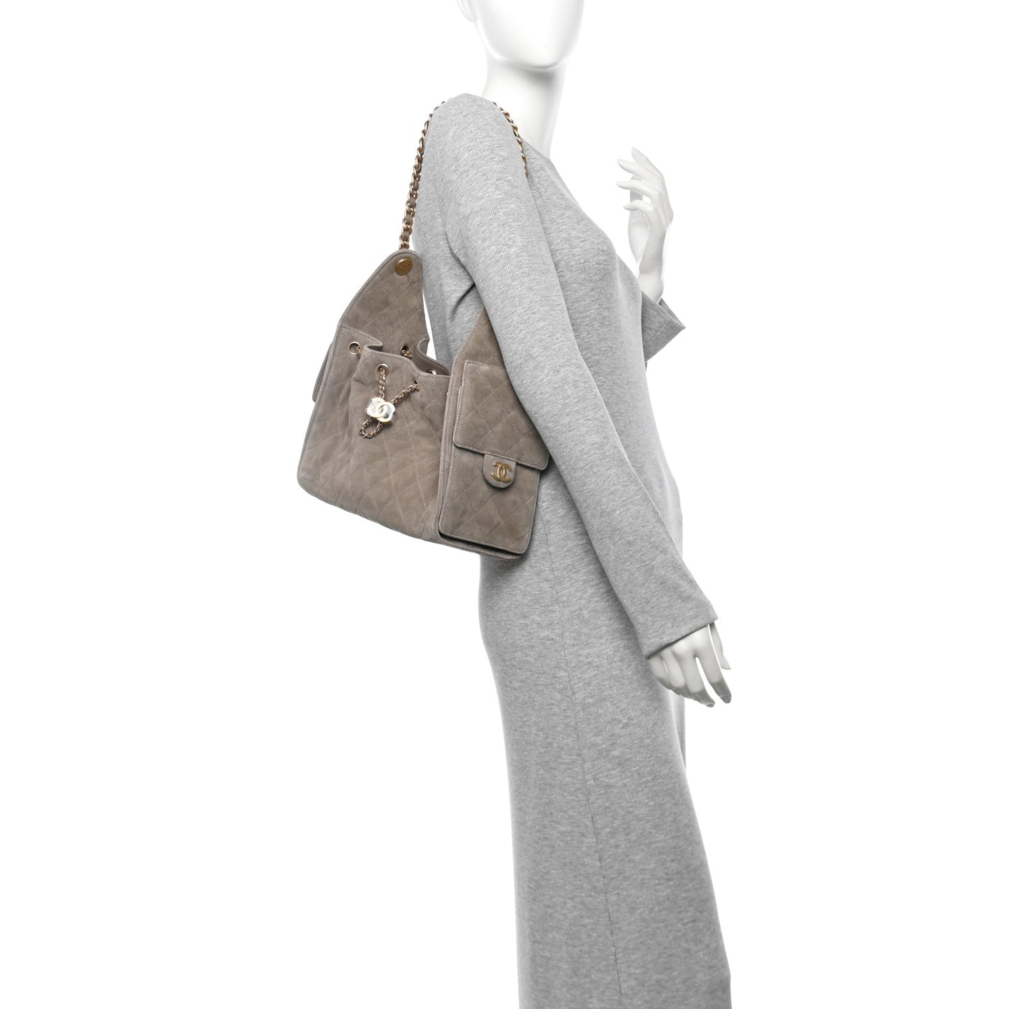 Suede Quilted Small Chanel 25 Handbag Dark Grey
