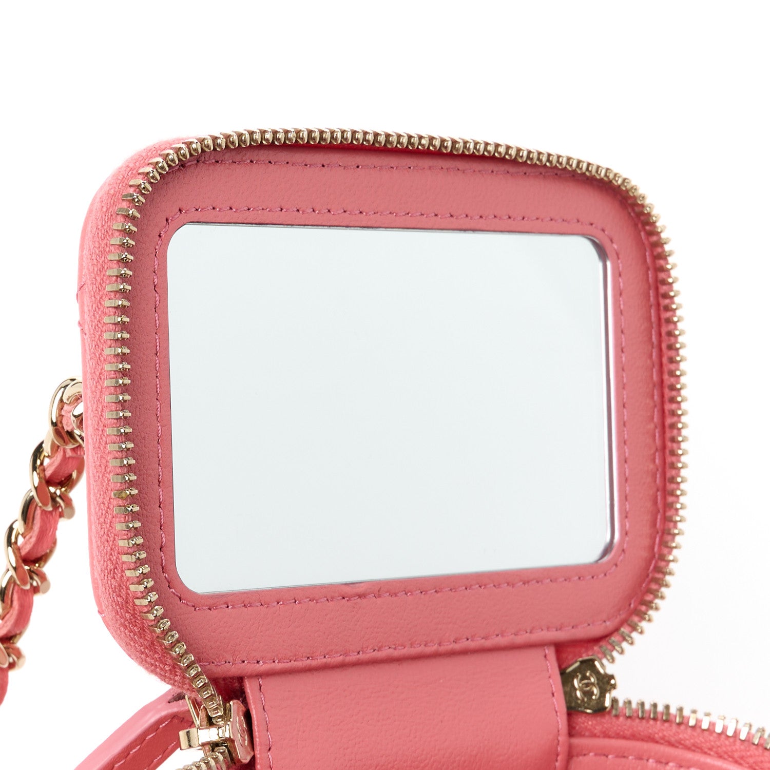 Chanel Lambskin Quilted Crystal Top Handle Mini Vanity Case With Chain Coral 11 of 11
