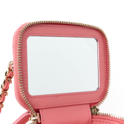 Chanel Lambskin Quilted Crystal Top Handle Mini Vanity Case With Chain Coral 11 of 11