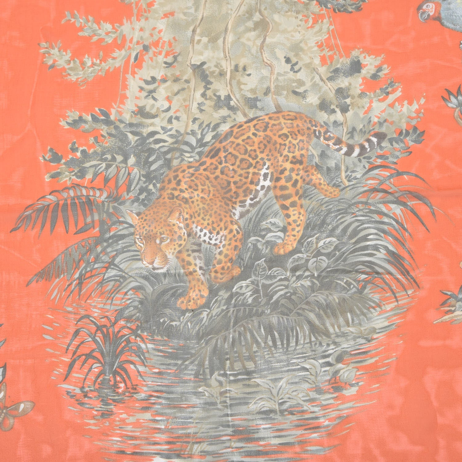 Hermes Silk Mousseline Equateur Shawl 140 Orange Vert De Gris Caramel 5 of 8