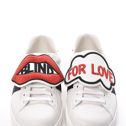 Gucci Calfskin Ayers Web Blind for Love Embroidered Mens Ace Sneakers 8.5 White 3 of 12