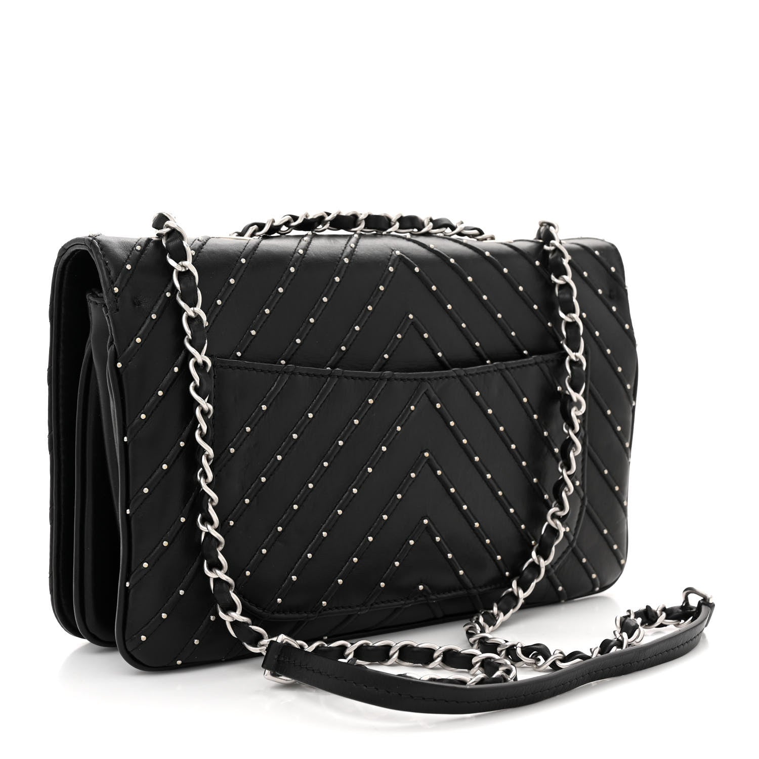 Chanel Calfskin Studded Chevron Quilted Flap Black 3 of 13