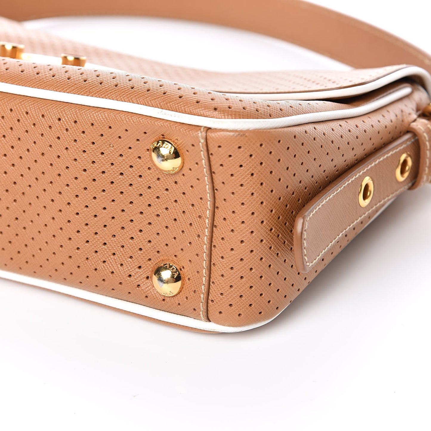 Saffiano Perforated Pushlock Flap Bag Cuoio