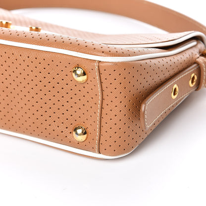 Prada Saffiano Perforated Pushlock Flap Bag Cuoio 8 of 9