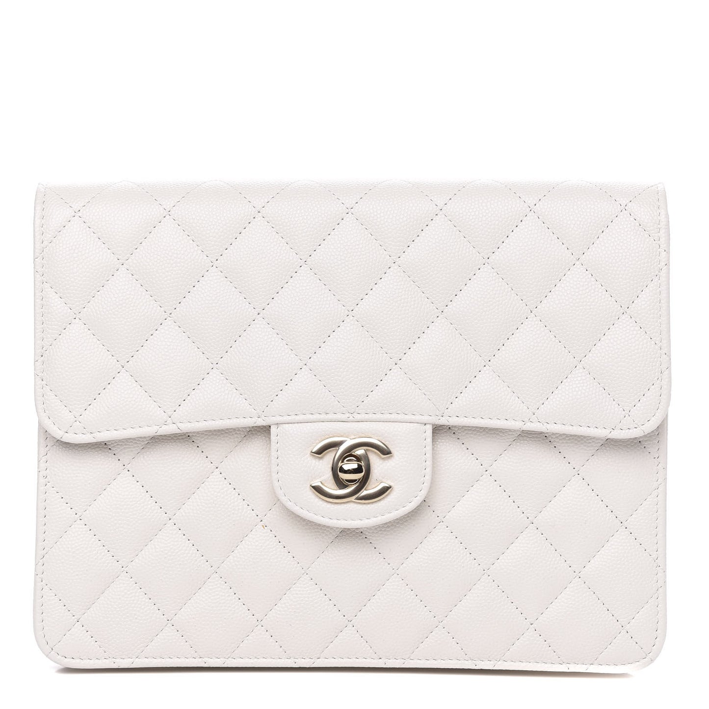 Caviar Quilted Square Flap Clutch White