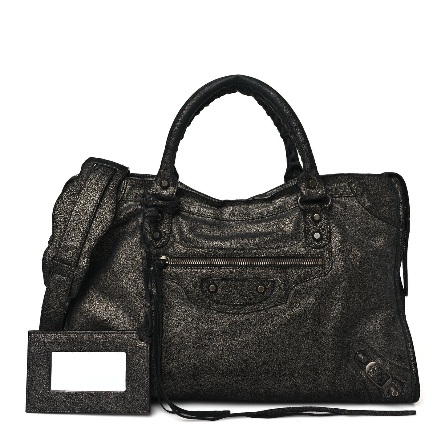 Metallic Craquele Calfskin Classic Hardware City Black