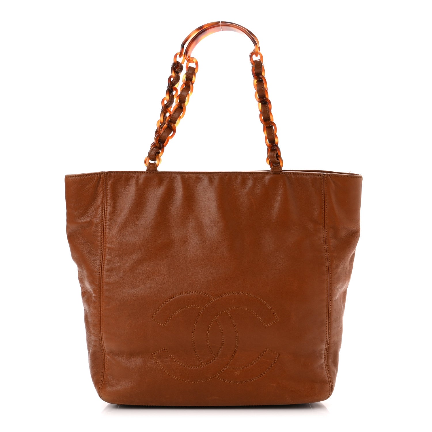 Chanel Lambskin Tortoise Chain CC Tote Brown 1 of 9